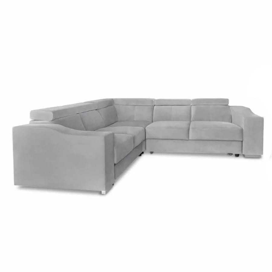 Canap&eacute; d&rsquo;angle convertible r&eacute;versible en  velours gris clair